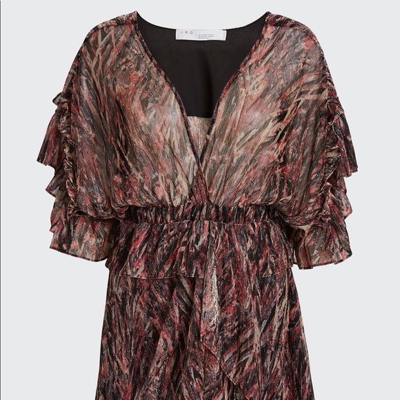 NWT Iro Buroux Metalic Ruffled Printed Lurex Dress in Blackfushia FR38 - Picture 2 of 6